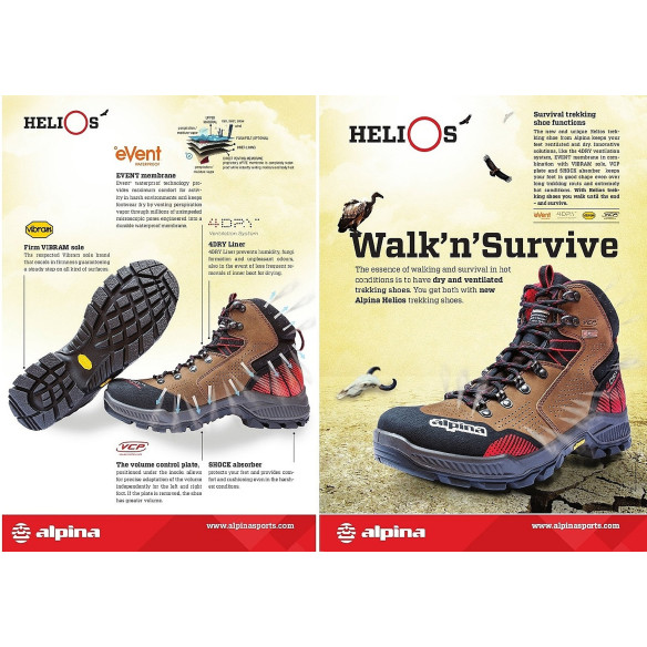 Alpina HELIOS GTX Men's Hiking Shoes, Full Leather, Vibram Sole, Breathable